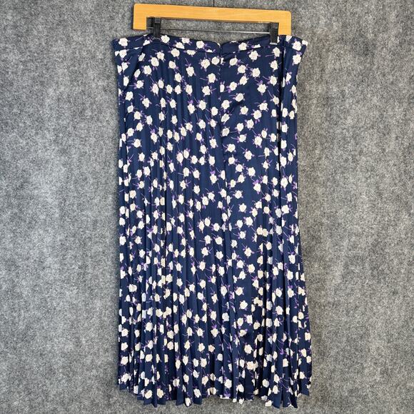 J. Crew Skirt Womens 16 Blue Midi Pleated Scattered Peony Floral Business Preppy - Picture 2 of 13